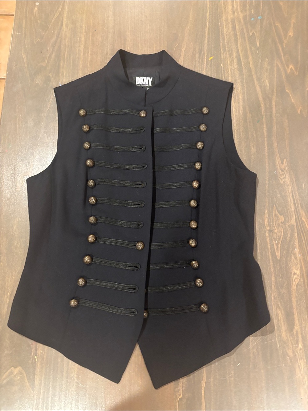 DKNY Black Military-Style Women's Vest with Brass Buttons